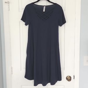 Dark blue criss cross neck dress